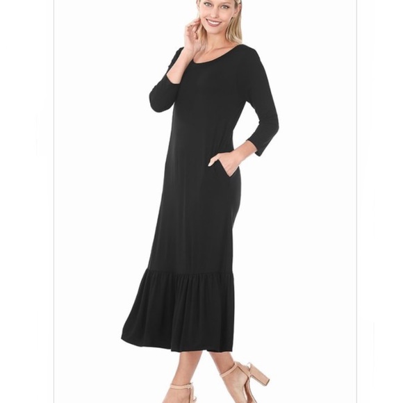 RED RUFFLE HEM MAXI DRESS - Picture 2 of 4